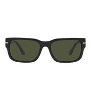 Heren Rechthoekige Zonnebril in Stoer Zwart Persol , Black , Unisex