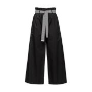 Wijde Katoenen Broek met Logo Patroon Pinko , Black , Dames