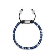 Men`s Beaded Bracelet with Dark Blue and Silver Disc Beads Nialaya , G...