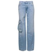 Wide Jeans Off White , Blue , Dames