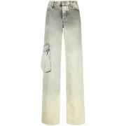 Wide Jeans Off White , Green , Dames