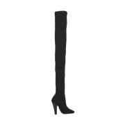 Zwarte Python-Effect Over-Knee Laarzen Saint Laurent , Black , Dames