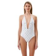 Witte Badpak met Strass Philipp Plein , White , Dames