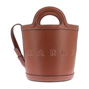 Bruine Leren Bucket Bag Rugzak Ss23 Marni , Brown , Dames