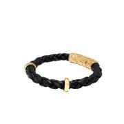 Men's Black Braided Leather Bracelet With Gold Lock Nialaya , Black , ...