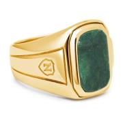 Men's Oblong Gold Plated Signet Ring with Green Jade Nialaya , Yellow ...