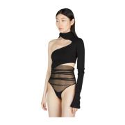 Asymmetrische Mesh Panel Bodysuit Mugler , Black , Dames