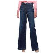 Uitlopende high-waisted jeans met knoopdetail Kocca , Blue , Dames