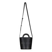 Leren Bucket Tas met Logo Marni , Black , Dames