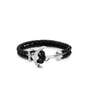 Men's Black Leather Bracelet with Silver Anchor Nialaya , Black , Here...