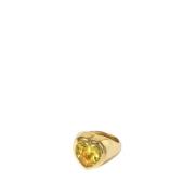 Vintage Messing en Vergulde Ring met Gele Kristal Timeless Pearly , Ye...