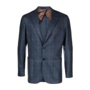 Geruite Wol/Kasjmier Blazer Barba , Blue , Heren