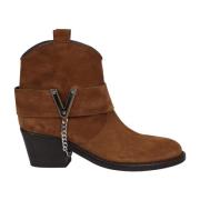 Suede Cowboy Laarzen met Zilverkleurige Hardware Via Roma 15 , Brown ,...