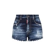 Donkere Gewassen Distressed Denim Shorts Dsquared2 , Blue , Dames