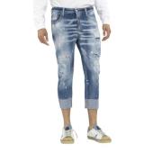 Versleten Sailor Monogram Cropped Jeans Dsquared2 , Blue , Heren