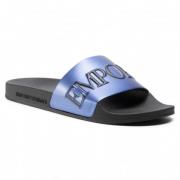 Metallic Logo Slippers Emporio Armani , Blue , Heren