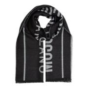 Merino Wol Frans Sjaal Moschino , Black , Heren