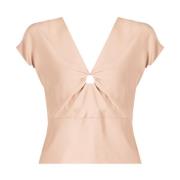 Aansluitende V-Hals Blouse Pinko , Beige , Dames