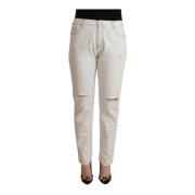 White Cotton Distressed Mid Waist Skinny Denim Jeans Pinko , White , D...