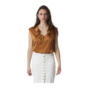 Satin Stretch Top Pinko , Brown , Dames