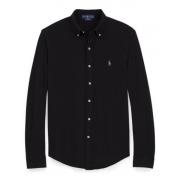 Fijne Piqué Katoenen Overhemd Polo Ralph Lauren , Black , Heren