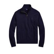 Navy Merino Wol Half-Zip Polo Polo Ralph Lauren , Blue , Heren