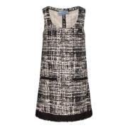 Korte ivoor- en zwart tweedjurk Prada , Black , Dames