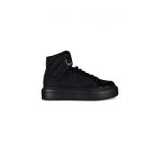 Zwarte Geborsteld Leren High-Top Sneakers Prada , Black , Dames