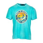 Turquoise Katoenen T-Shirt voor Heren Ralph Lauren , Blue , Heren