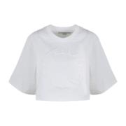 Flock Embossed Logo Crop T-shirt Stella McCartney , White , Dames