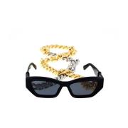 Dikke Cat-Eye Zonnebril met Gouden Studs Stella McCartney , Black , Da...