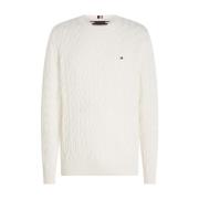 Klassieke Cable Crew Neck Sweater Tommy Hilfiger , White , Heren