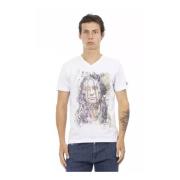Wit V-Hals T-Shirt met Voorkant Print Trussardi , White , Heren