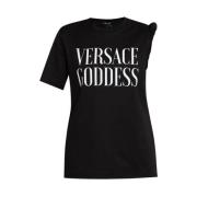 T-shirt met opgerolde schouderdetails Versace , Black , Dames