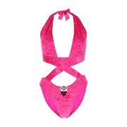Fuchsia stretch fluwelen trikini Versace , Pink , Dames
