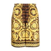 Barocco Print Zijden Shorts Versace , Yellow , Heren