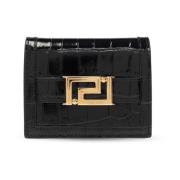 Leren portemonnee met logo Versace , Black , Dames