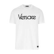 Witte Logo Katoenen T-shirt Versace , White , Heren