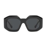 Zonnebril met onregelmatige vorm, donkergrijze lens en zwart montuur V...