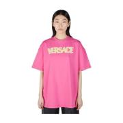 Logo Print T-Shirt Versace , Pink , Dames
