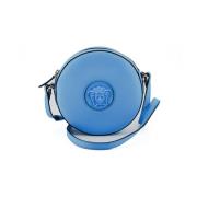 Blauwe Kalfsleren Ronde Disco Schoudertas Versace , Blue , Dames