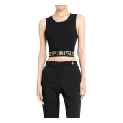 Zwarte Greca Border Crop Top Versace , Black , Dames