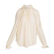 Geplooide Blouse met Stijlvol Detail Victoria Beckham , Beige , Dames