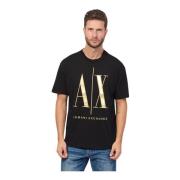 Zwart T-shirt met Logo Print Armani Exchange , Black , Heren