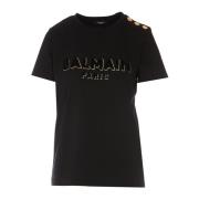 Dames Ronde Hals Logo T-Shirt Balmain , Black , Dames