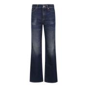 Flared Jeans met Opvallende Rode Monogram Balmain , Blue , Dames