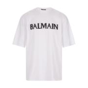 Oversize Kristal Logo T-shirt Balmain , White , Heren