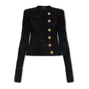 Cardigan met pailletten Balmain , Black , Dames