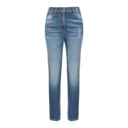 Slim-fit denim jeans met gouden details Balmain , Blue , Dames