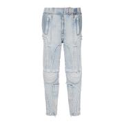 Ribgebreide katoenen slim-fit jeans met zakken Balmain , Blue , Heren